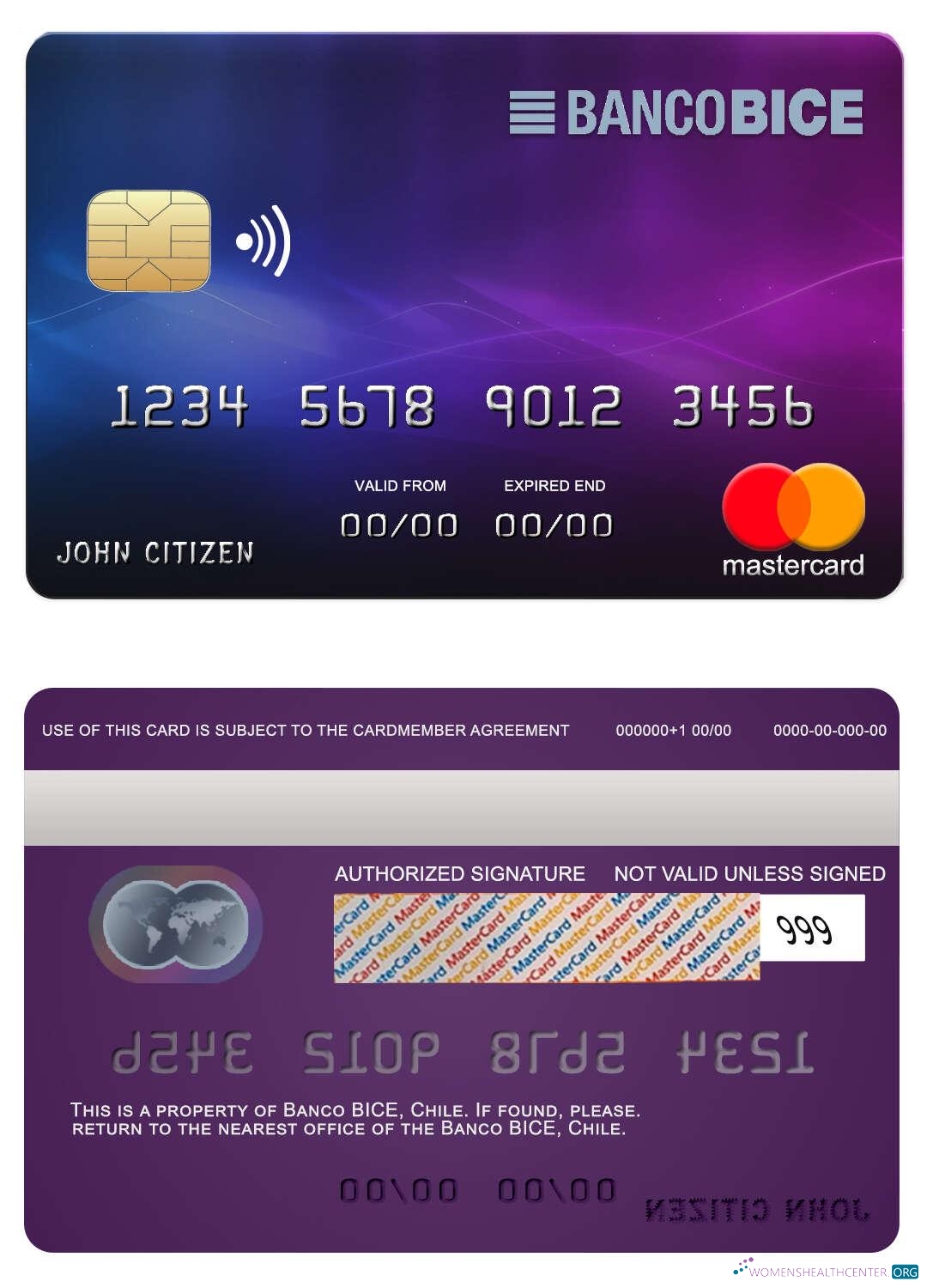 Download Chile BICE bank mastercard Photoshop template